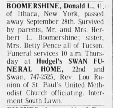 Donald L Boomershine death notice