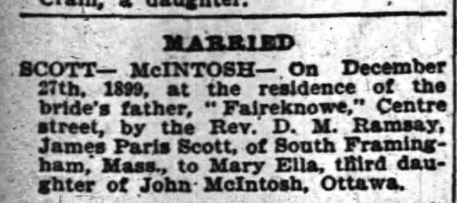 Scott - McIntosh wedding 1899