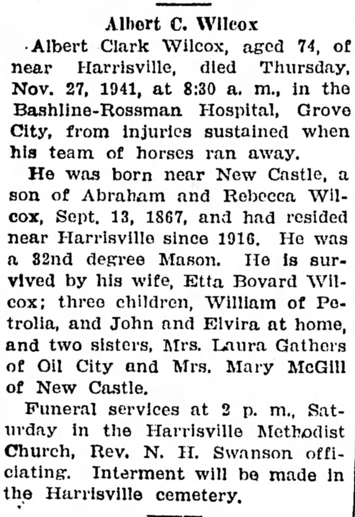 The Record-Argus, Greenville, Pennsylvania; 28 Nov 1941, page 3, column 1