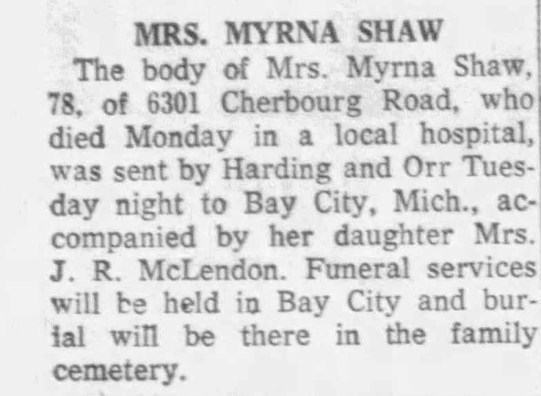 Obituary for MYRNA SHAW (Aged 78)