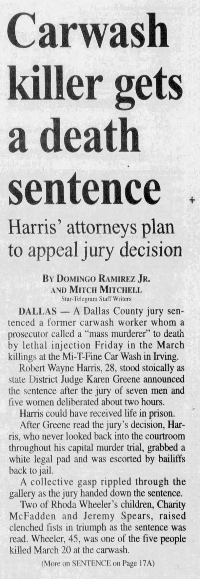 Harris sentenced to death