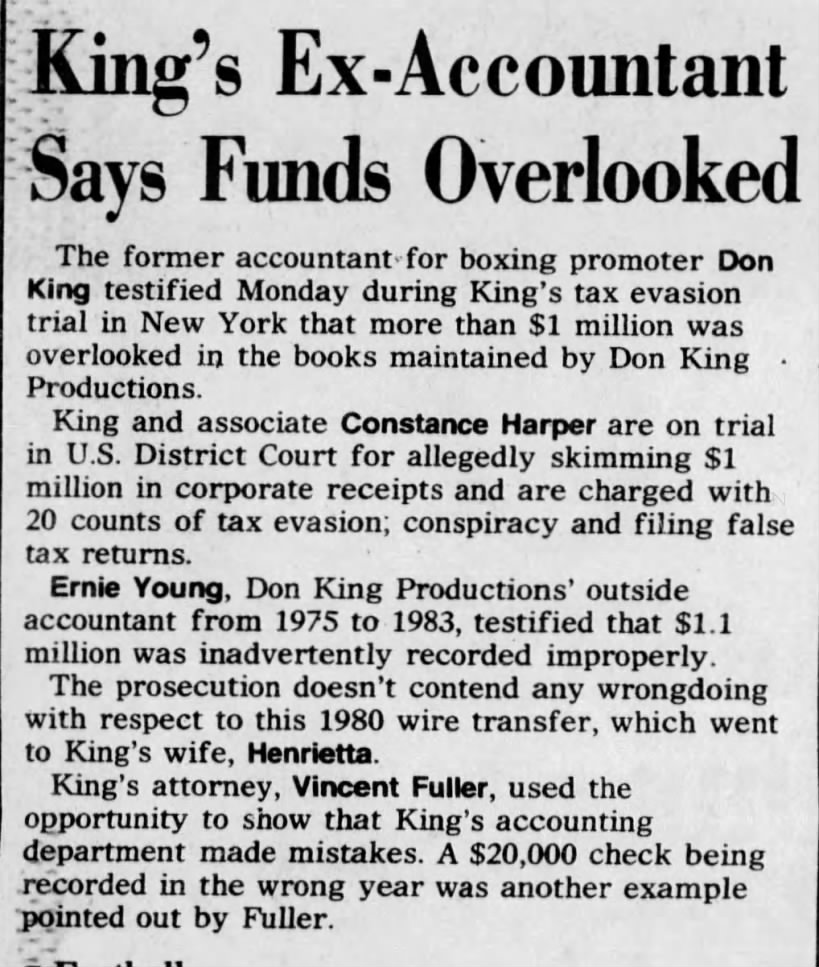 King's Ex-Accountant Says Funds Overlooked - 05 Nov 1985