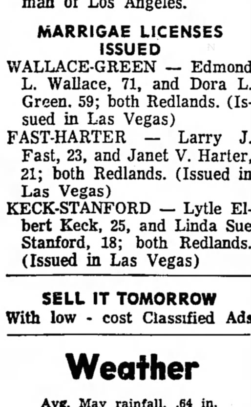 Lytle Keck and Linda Stanford Redlands Daily Facts 2 June 1966