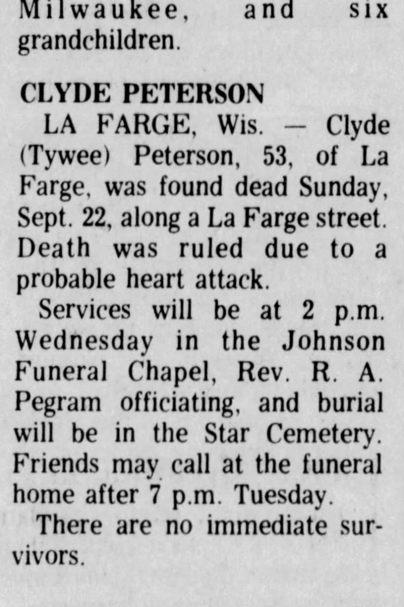 Tywee Peterson Obituary-9-23-1974