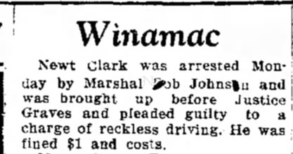 Grandpa Johnson arrested Newt Clark August 29, 1934