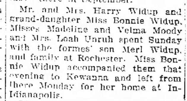 Harry Widup Visits Merle Widup in Rochester July 19, 1922