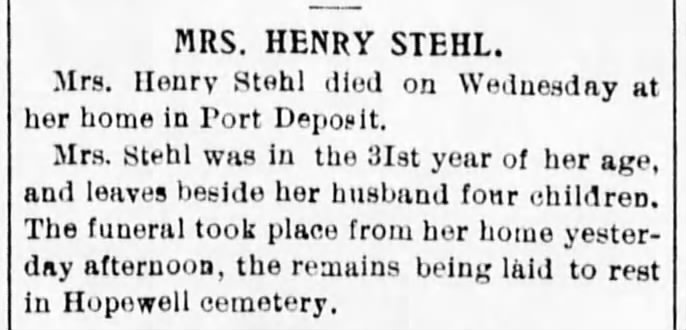 Mrs. Henry Stehl Died