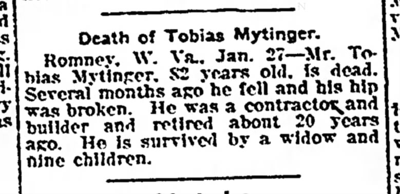 Death of Tobias Mytinger