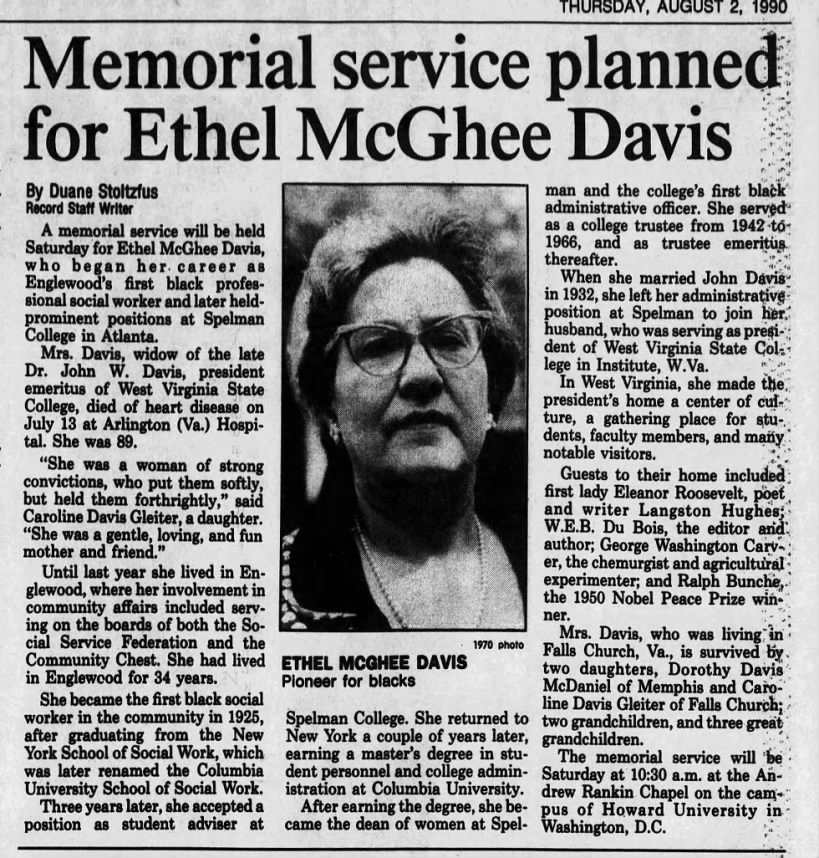 Memorial service planned for Ethel McGhee Davis