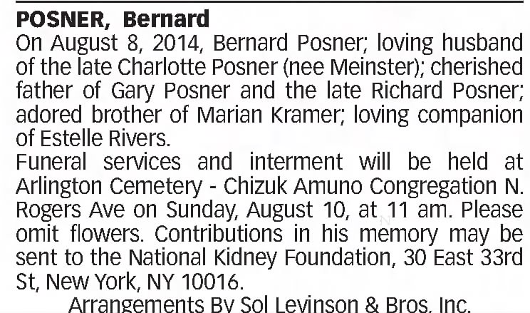 Obituary of Bernard Posner