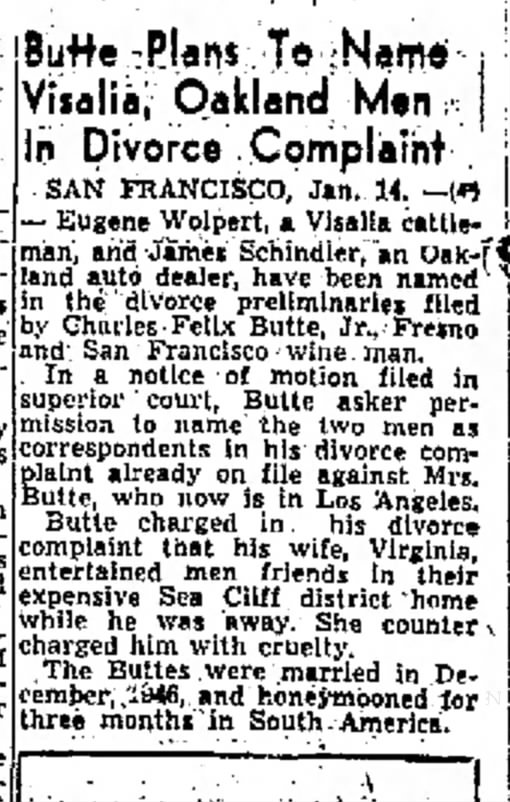 1948 Divorce Case of Felix Butte and Virginia Singer