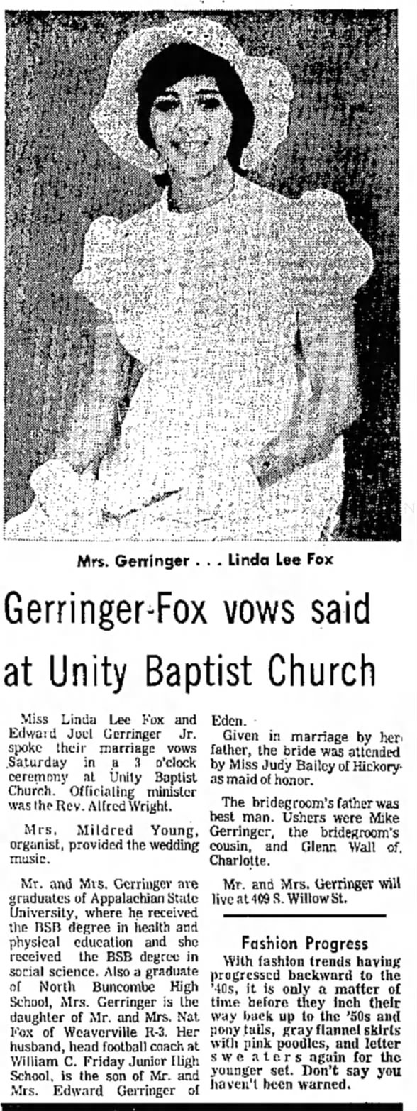 Gerringer, Edward Joel Jr marriage 1973