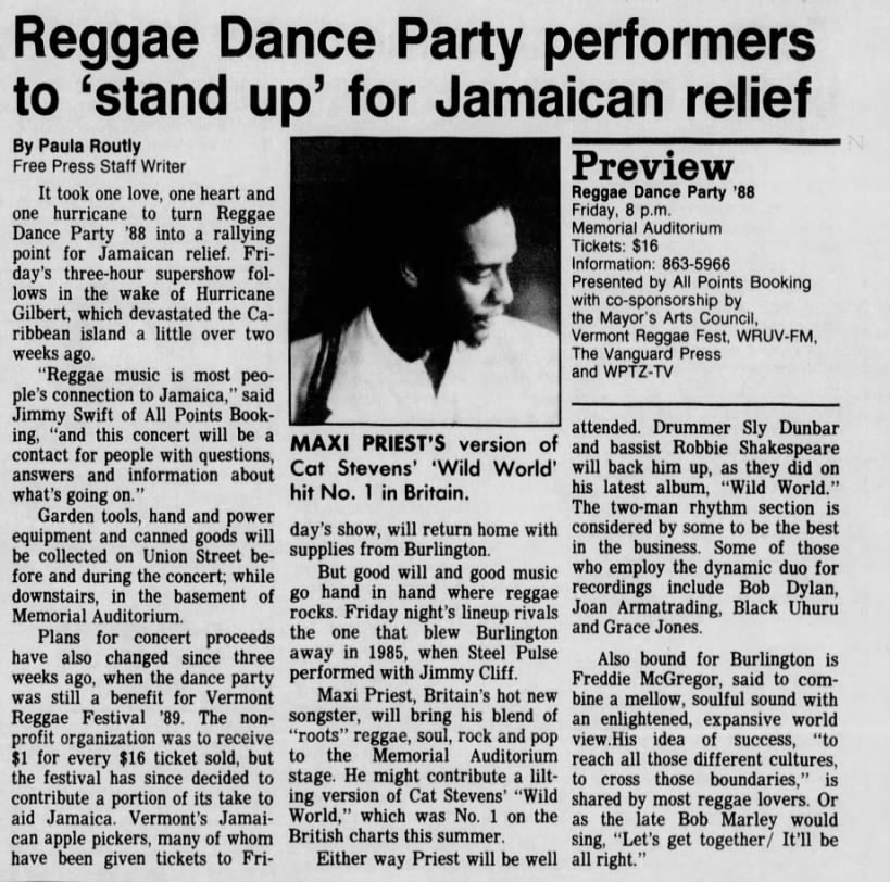 Sep 29 1988 - Reggae Dance Party for Jamaican relief