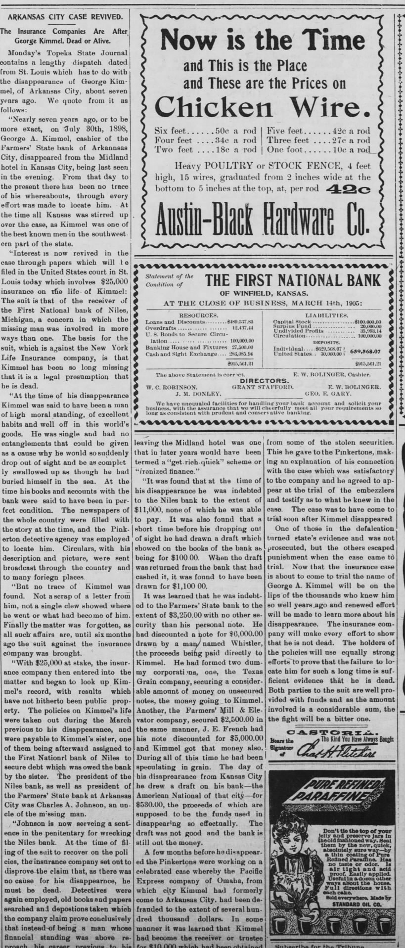 April 7, 1905  The Winfield Tribune, Winfield, Kansas
