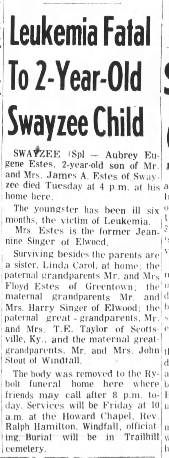 Obituary, 12 Nov 1958, Elwood Call-Leader p1