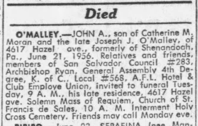 John O'Malley Death Notice