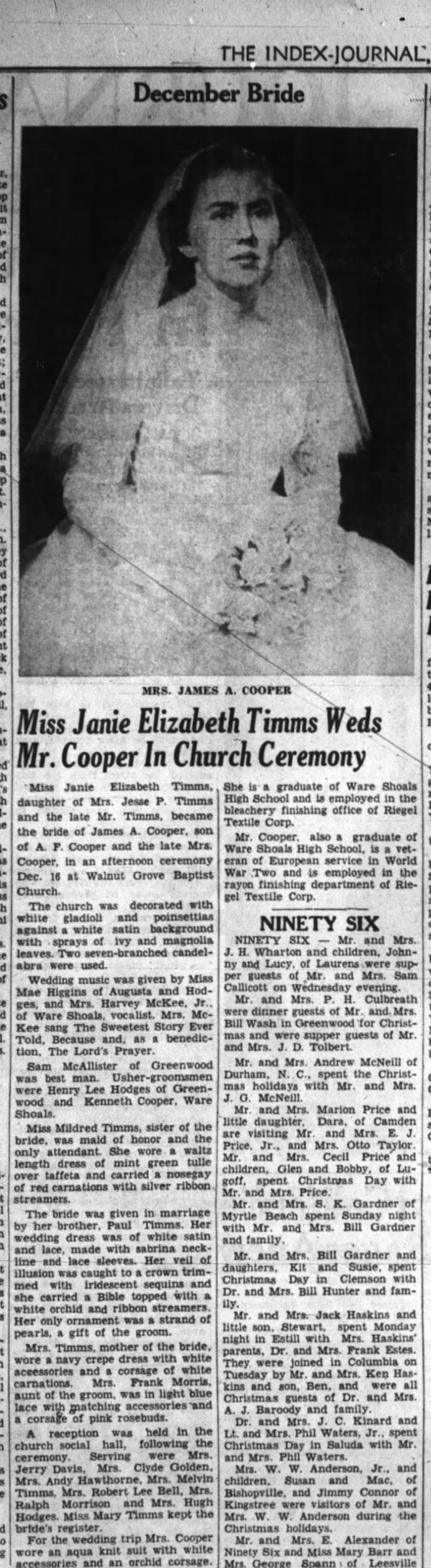 TIMMS - Janie Elizabeth Timms weds James A. Cooper