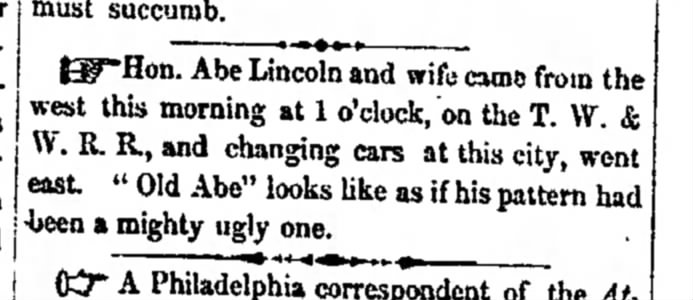 1860 Abe Lincoln and wife change cars at this city