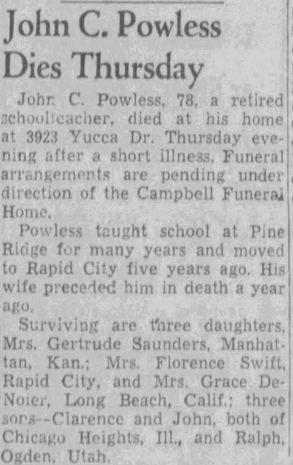 Obituary for John C. Powlcss (Aged 78)