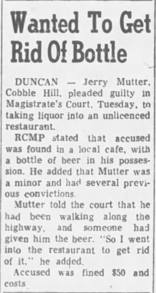 Jerry Mutter Nanaimo Daily Free Press  April 18, 1962