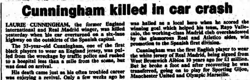 Laurie Cunningham death