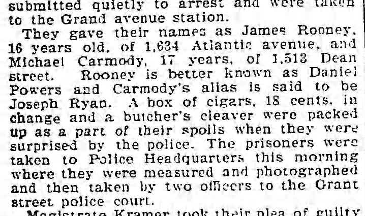 danielpowersage 16 robbery lived atlantic avenue 5/30/1900