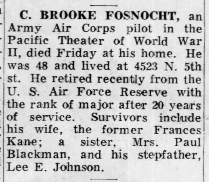 C. Brooke Fosnocht obituary Philadelphia 1969