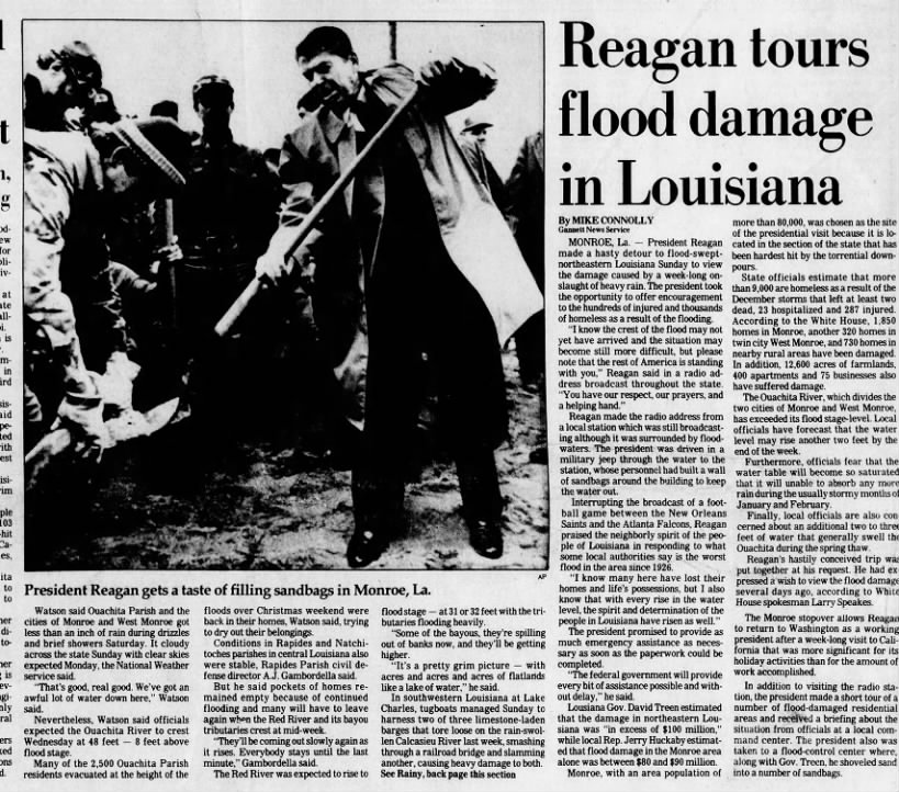 1982-83 Flood Reagan tours flood damage in Louisiana. - Tom Malmay