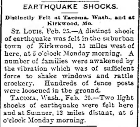 1895 Earthquake Kirkwood, Mo - Tom Malmay
