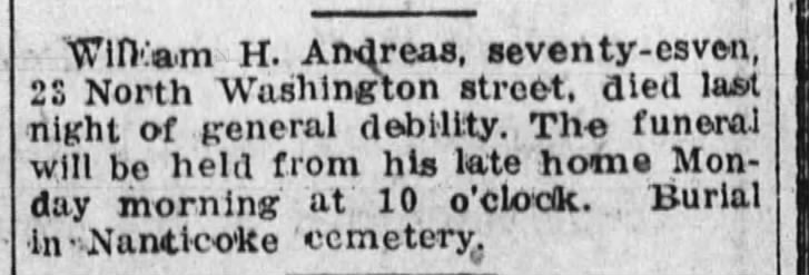 William H Andreas death