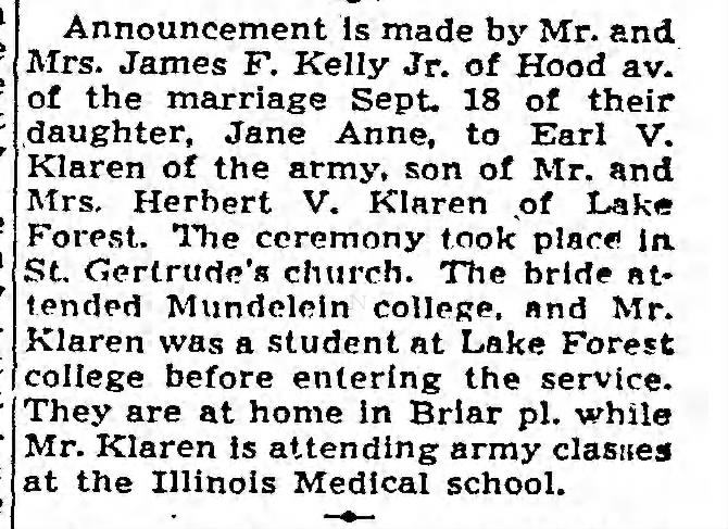 1944 Wedding Announcement