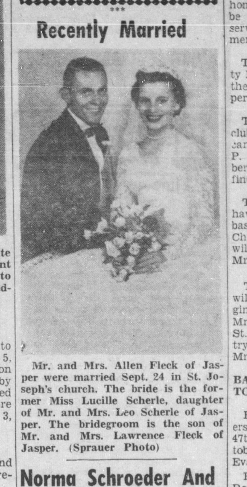 marriage of Allen Fleck, Oct 15, 1957