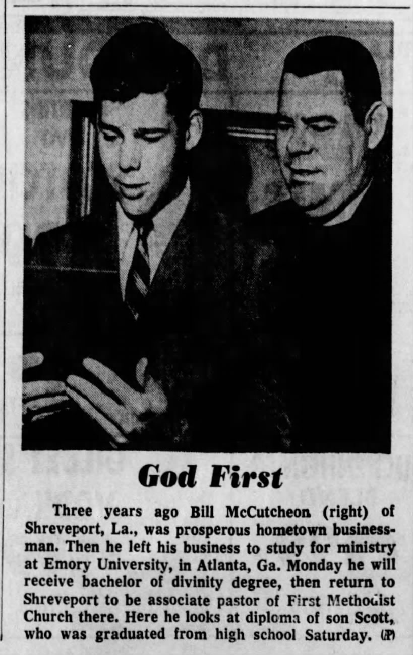 1967 Jun 11 - McCUTCHEON, Bill - to receive Bachelor of Divinity degree from Emory University
