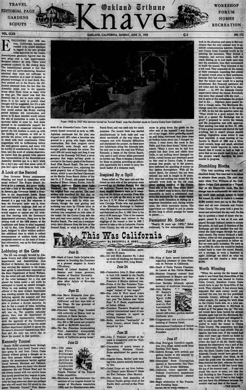 Oakland Tribune Knave article about the Kennedy Tunnel