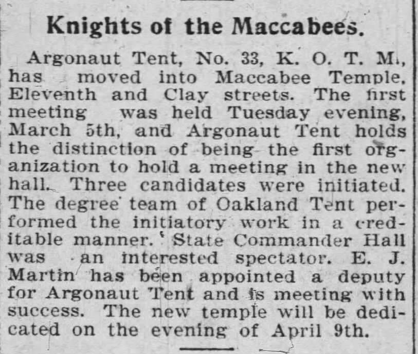Opening of the Oakland Maccabee temple