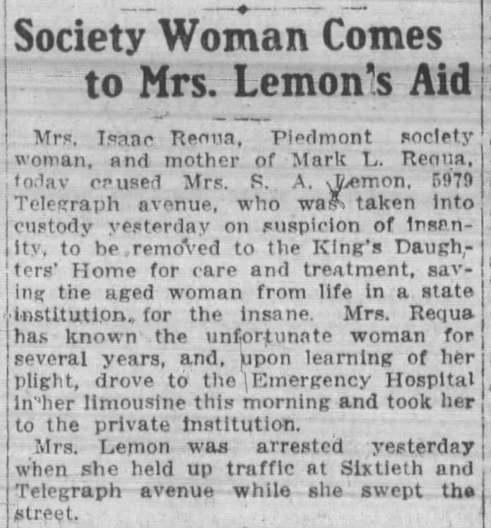 Society Woman Comes to Mrs. Lemon's [sic] Aid