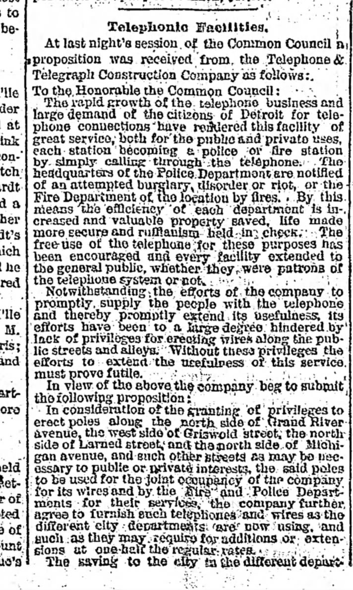 1881  regarding telephones in fire houses