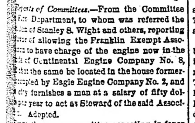 1861 - Franklin Exempt Association are allowed HE-8 rig and old HE-2's house.