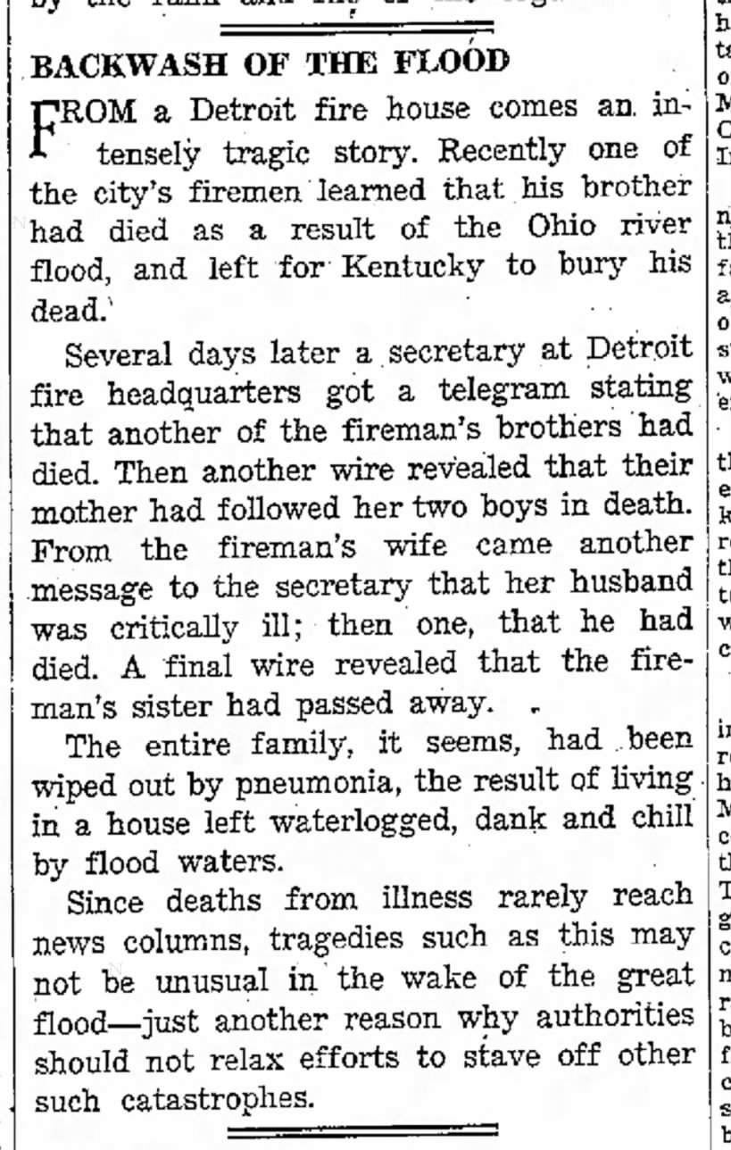 1937 fireman and family die from pneumonia from a flood