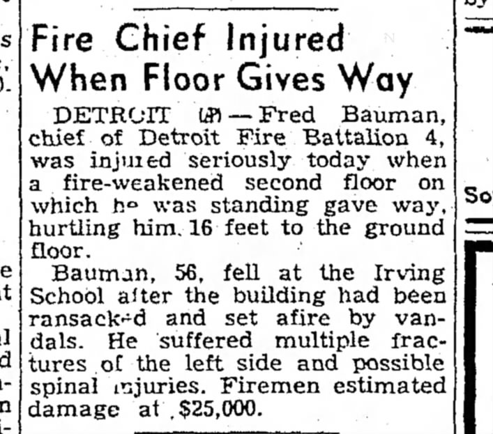 1958 chief fred bauman injured at fire