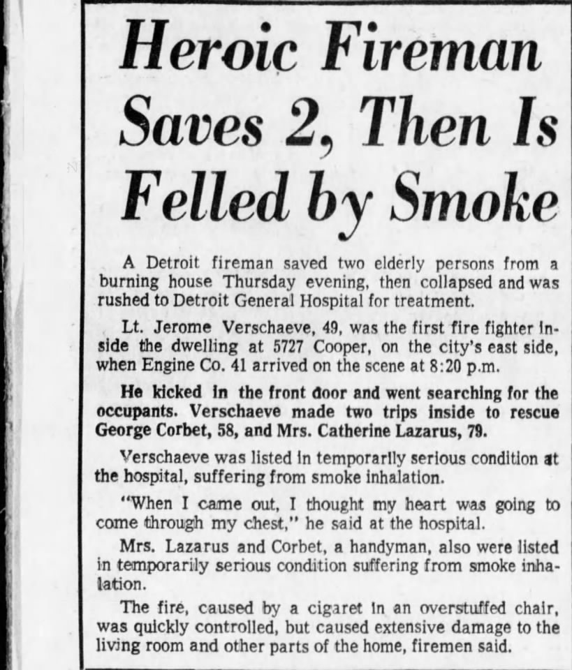 1972 january - firemen saves 2 then overcome by smoke