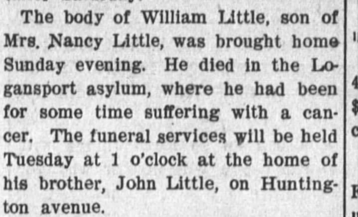 William Little (Son to Nancy, brother to John) dies