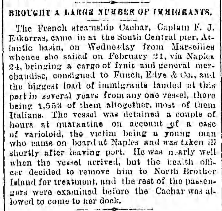 CATONE: Immigrant arrival SS Cachar
