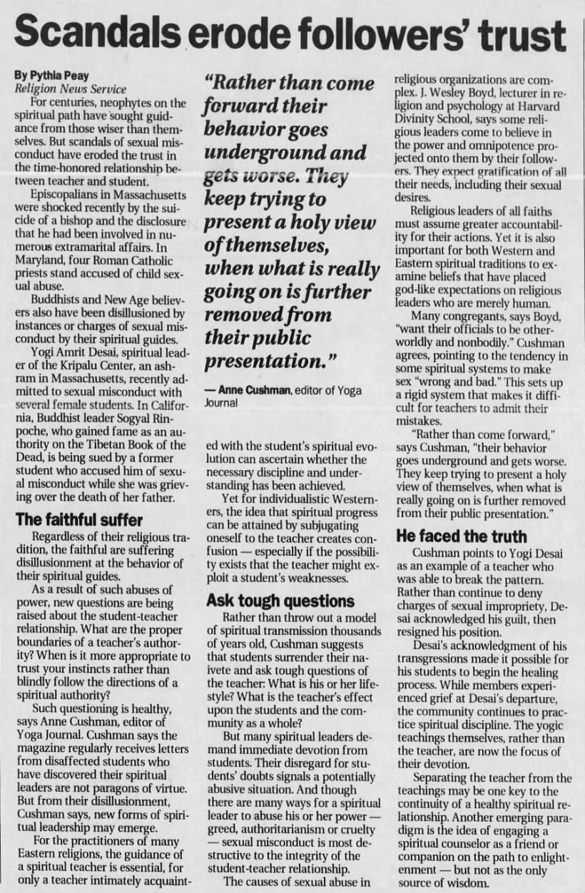1995-06-06 - Star Tribune - Scandals Erode Followers' Trust