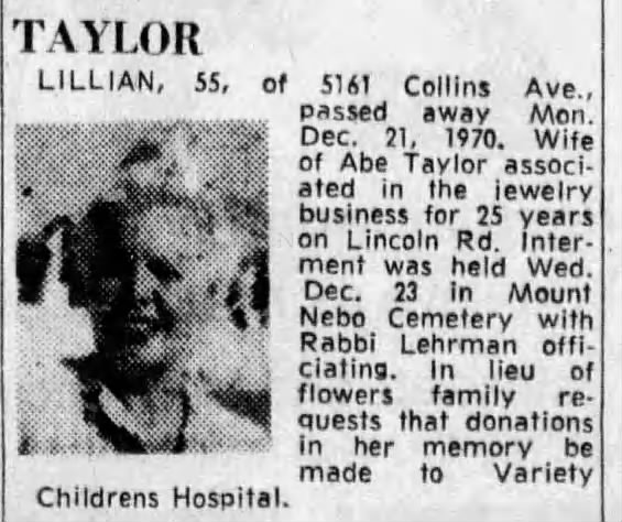 Lillian taylor Abes wife