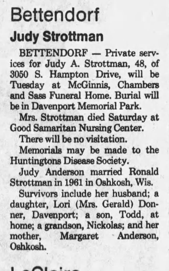 25 Sep 1989 Judy Anderson Obituary