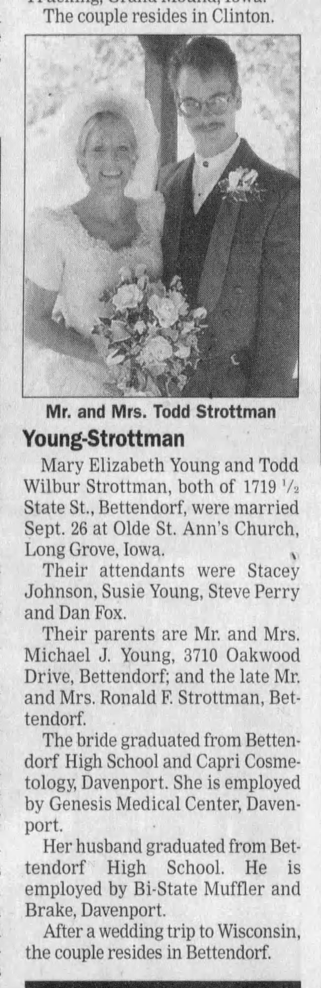 10 Jan 1999 - Todd Strottman Wedding Announcement