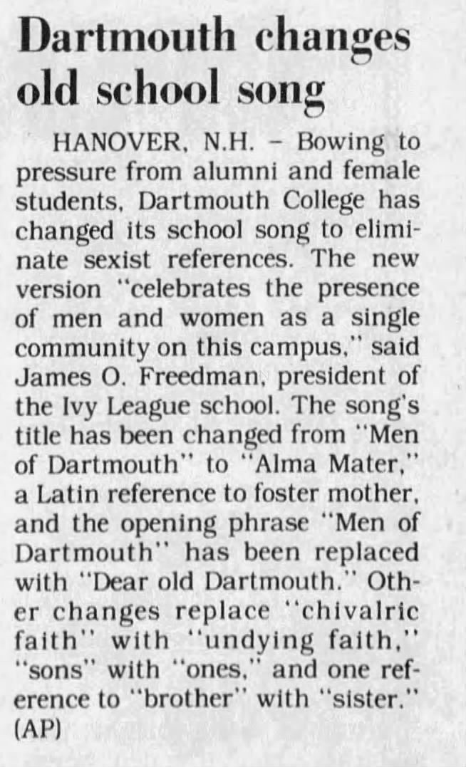 Dartmouth changes old school song