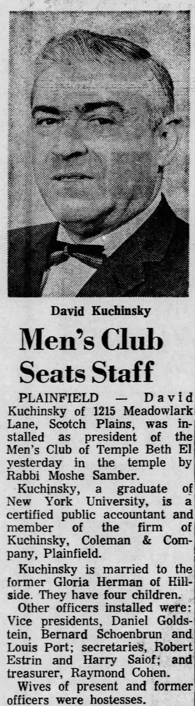 David Kuchinsky president of Men's Club Temple Beth El
