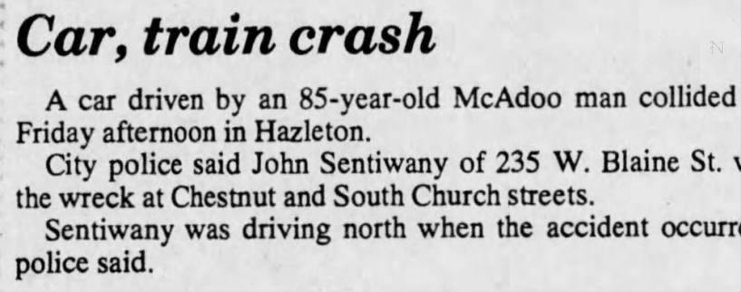 Uncle John collides with Train
Standard Speaker Hazelton
10/20/1990